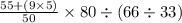 \frac{55 + (9 \times 5)}{50} \times 80 \div (66 \div 33)