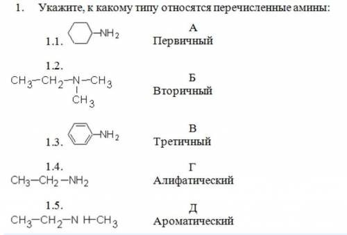 Укажите, к какому типу относятся перечисленные амины​