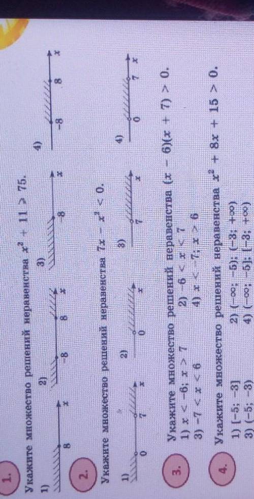 Квадратные неравенства 1.Укажите множество решений неравенства ха + 11 > 75.1)2)3)8-888х-882.Укаж