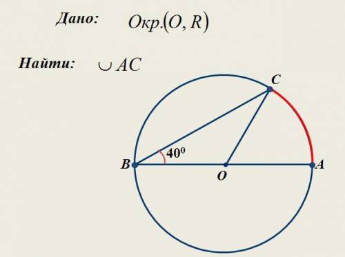 Дано: Окр. (O,R) Найти: дугу AC