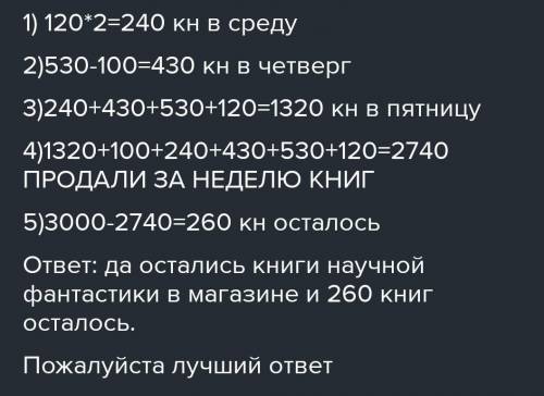 В книжном интернет магазине было 3000 экземпляров научной фантастики. Нажтой недели в понедельник пр