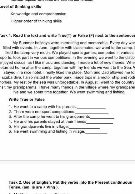 Write True of False 1. He went to a camp with his parents​