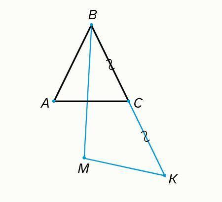 Дан равнобедренный треугольник ABC, в котором AB=AC и ∠ABC=51∘. Точка K такова, что C — середина отр