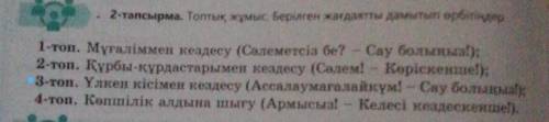 2-тапсырма. Топтық жұмыс. Берілген жағдаятты дамытып өрбітіңдер. 3-топ. Үлкен кісімен кездесу (Ассал