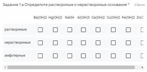 Определите растворимые и нерастворимые основания Ba(OH)2 Hg(OН)2 NaOH Al(OH)3 Ca(OН)2 Cu(OH)2 Fе(OH)