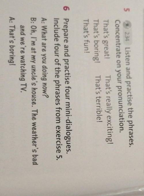 6 Prepare and practise four mini-dialogues. Include four of the phrases from exercise 5A: What are y