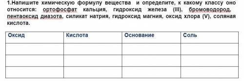 1.Напишите химическую формулу вещества и определите, к какому классу оно относится: ортофосфат кальц