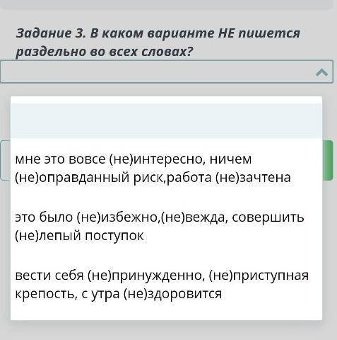 Задание 3. В каком варианте НЕ пишется раздельно во всех словах?​