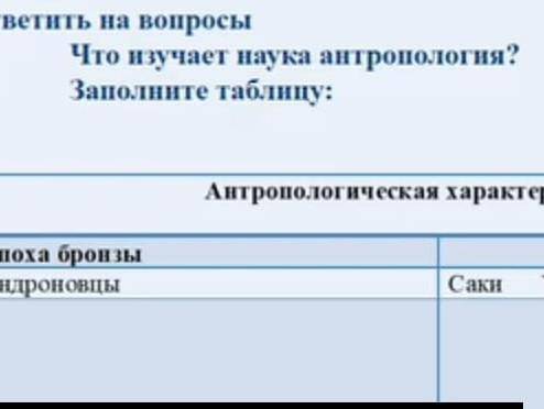 Что изучает наука антропология Заполните таблицу антропологическая характеристика Эпоха бронзы Андра