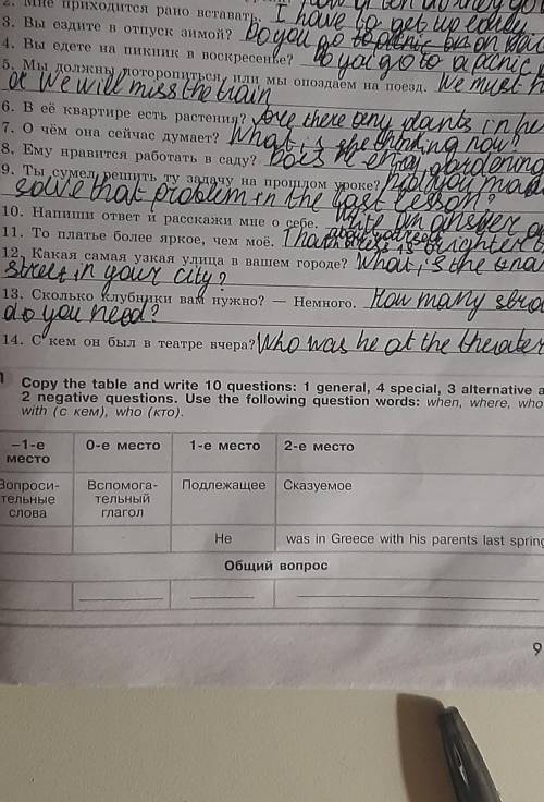 11 Copy the table and write 10 questions: 1 general, 4 special, 3 alternative and2 negative question