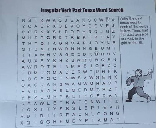 Irregular Verb Past Tense Word Search the paNS TRW KQJE A K S CWB XWritetenseY C Α Ε Ρ Χ Ο Ε Ν Ο Υ Ε