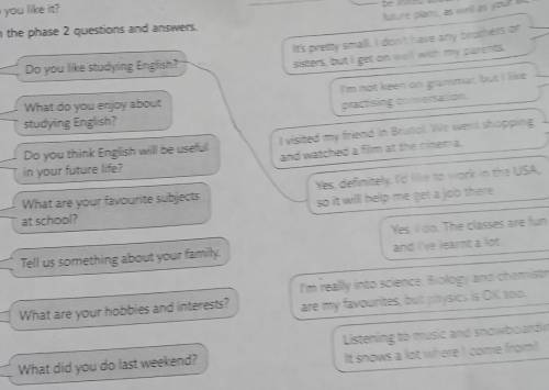 Match the phase 2 questions and answers. 1) Do you like studying English​