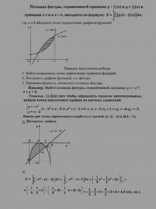 с математикой! Вычислить площадь фигуры, ограниченной графиками функций y1=f1(x) и y2=f2(x). По прим