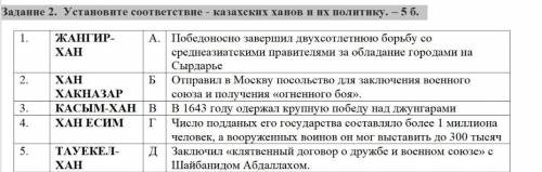 Задание 2. Установите соответствие - казахских ханов и их политику быстрее это соч дам лучший ответ