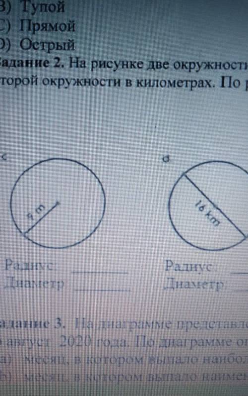 A) Развернутый В) ТупойС) ПрямойD) ОстрыйЗадание 2. На рисунке две окружности. измерение в первой ок