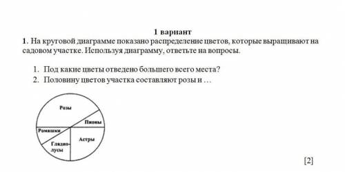 На круговой диаграмме показано распределение цветов, которые выращивают на садовом участке. Использу