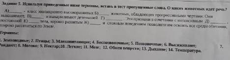 Используя ниже приведенные термины, вставь в текст пропущенные слова. О каких животных идет речь.