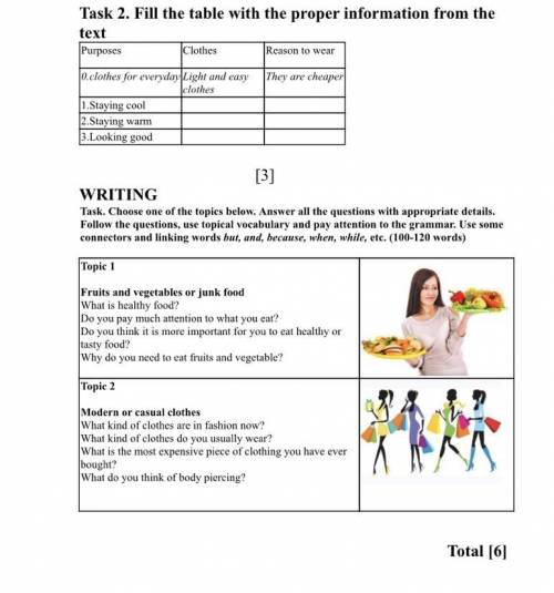 Task 2. Fill the table with the proper information from the text Purposes Clothes Reason to wear 0.c