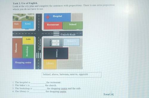 Task 2. Use of English. Look at the city plan and complete the sentences with prepositions. There is