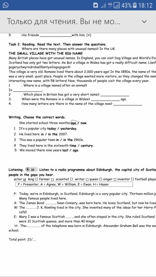 Task 4 Listen to a radio programme about Edinburgh, the capital city of Scotland. Tick and write the