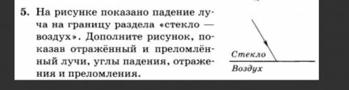 на рисунке показано падение луча на границу раздела стекло - воздух. Дополните рисунок, показав от