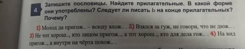 Запишите пословицы. Найдите прилагательные. В какой форме 4они употреблены? Следует ли писать ь на к