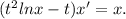 (t^2lnx-t)x'=x.