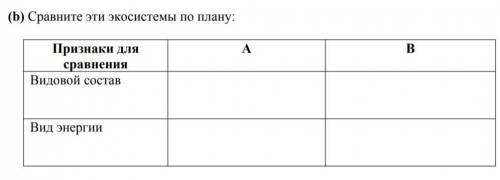 (b) Сравните эти экосистемы по плану: Признаки для сравненияА ВВидовой составВид энергии​