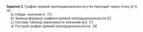 Задание 2. График прямой пропорциональности у=kх проходит через точку А( 3; -6). Найди значение k. З