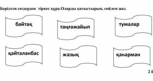 5. Берілген сөздерден тіркес құра.Оларды қатыстырып, сөйлем жаз. байтақ таңғажайып тумалар қайталанб