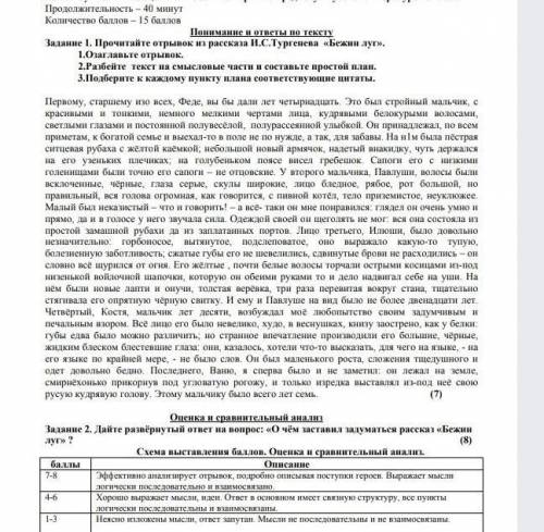 Задание 1. Прочитайте отрывок из рассказа Н.С.Тургенева Бежни луг». 1.Озглавьте отрывок2.Разбейте те