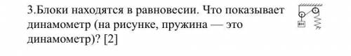 Блоки находятся в равновесии. Что показывает динамометр (на рисунке, пружина — это динамометр