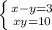 \left \{ {{x-y=3} \atop {xy=10}} \right.