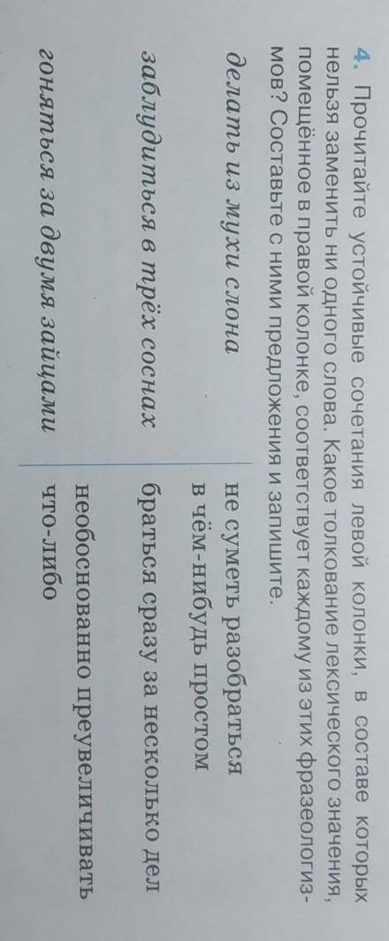 4. Прочитайте устойчивые сочетания левой колонки, в составе которых нельзя заменить ни одного слова.