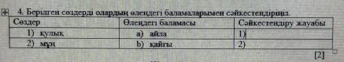 Берілген сөздерді олардың өлеңдегі баламаларымен сәйкестендіріңіз , что написать в 3 столбе)​