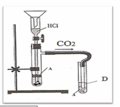 На рисунке изображён прибор для получения углекислого газа и проведения качественной реакции для его