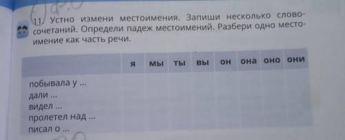 11. Устно измени местоимения. Запиши несколько словосочетаний. Определи падеж местоимений. Разбери о