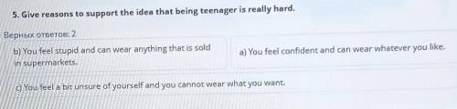 5. Give reasons to support the idea that being teenager is really hard. Верных ответов: 2b) You feel