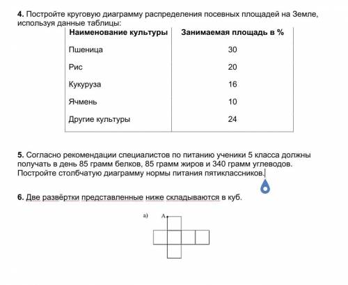 4. Постройте круговую диаграмму распределения посевных площадей на Земле, используя данные таблицы: