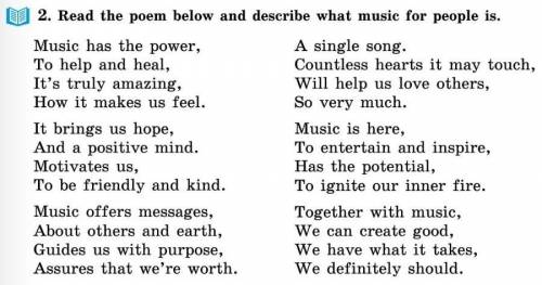 Read the poem below and describe what music for people is.​