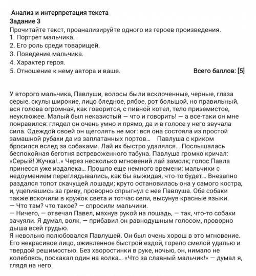 Прочитайте текст, проанализируйте одного из героев произведения. 1. Портрет мальчика. 2. Его роль ср