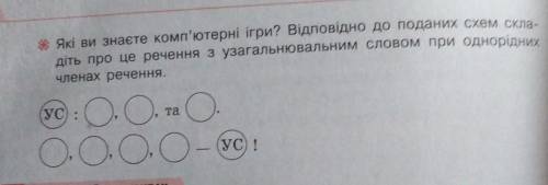 * Які ви знаєте комп'ютерні ігри? Відповідно до поданих схем скла- діть про це речення з узагальнюва