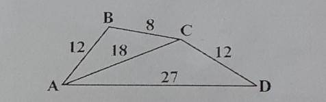 ABCD-чотирикутник у якого АВ=12см,ВС=8см, СД=12см,АД=27см, кут АСД=123° знайти кут АВС​