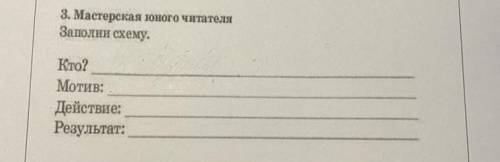 3. Мастерская юного читателя Заполни схему. Кто? Мотив: Действие: Результат: