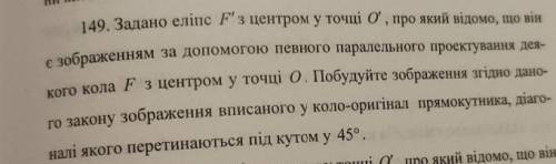 Задано еліпс F' з центром у точці O',про якій відомо що він є зображенням за до певного параллельног