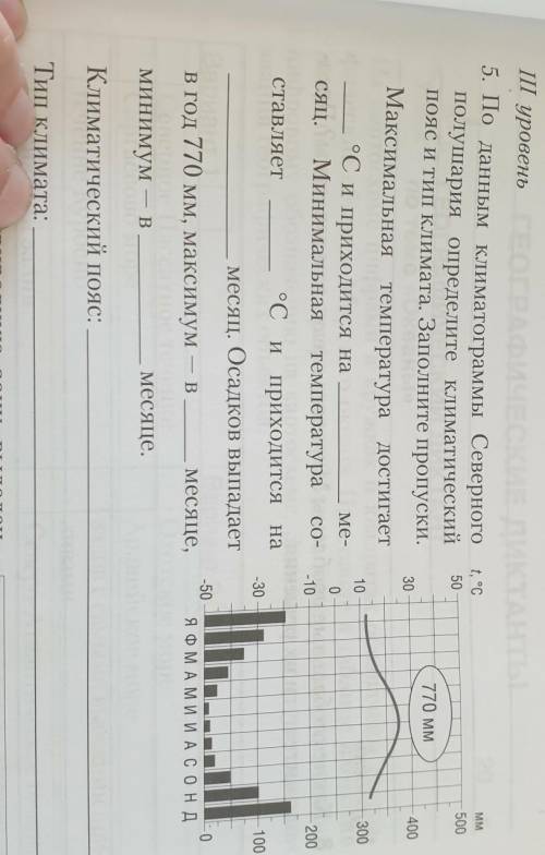 ||| уровень MM50-5005. По данным климатограммы Северного 1, °Cполушария определите климатическийпояс