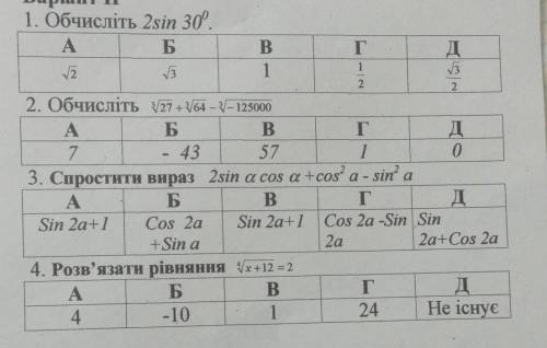 Виконайте тести алгебра ів​