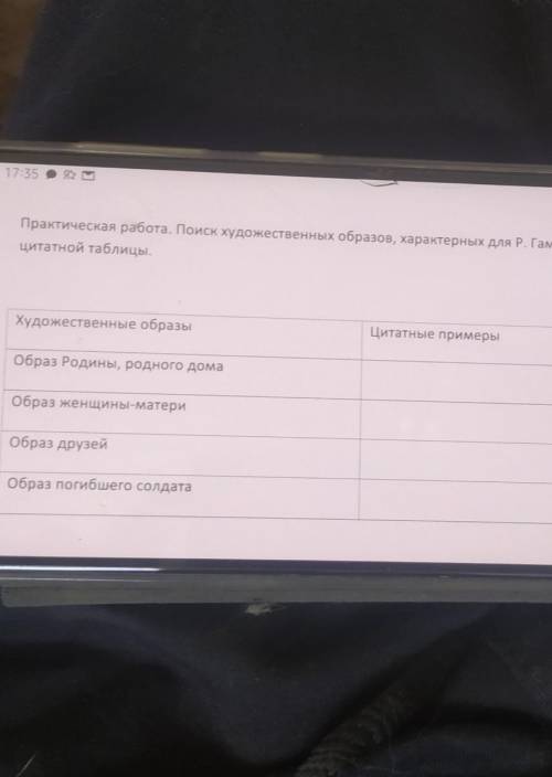 Практическая работа. Поиск художественных образов, характерных для Р. Гамзатова. Составление цитатно