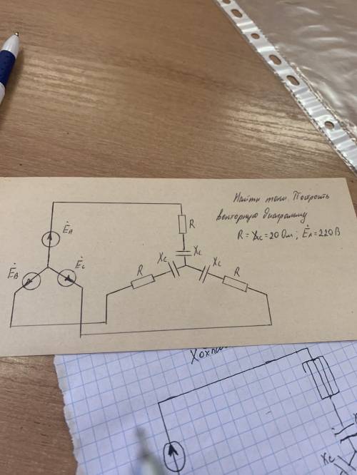Найти ток.построить векторную диаграму R=Xc=20ом;Ел =220В