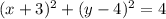 (x + 3) {}^{2} + (y - 4) {}^{2} = 4